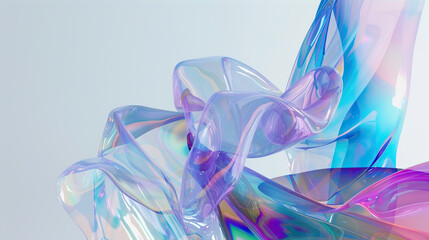 Poster - Abstract background. Transparent floating fabric, holographic color on a blue background
