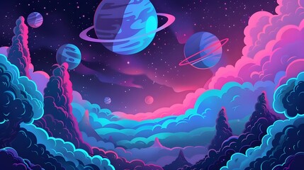 Wall Mural - Space background with colorful planet and star