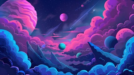 Wall Mural - Space background with colorful planet and star