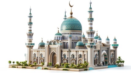 Wall Mural - 3D illustration of modern mosque building isolated on white background