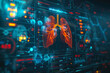 Engaging illustration of human lungs on a high-tech medical screen filled with vibrant colors and detailed medical data