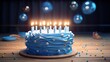 Birthday Cake on a Blue Table Filled with Candy