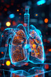 A captivating image of transparent lungs with sparkling effects against a dark backdrop reflecting the essence of life and breath