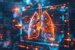 A conceptual digital artwork featuring human lungs glowing with fiery light amidst digital elements, signifying health and vitality