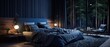 dark Blue blanket design of modern bedroom, Scandinavian loft home interior design