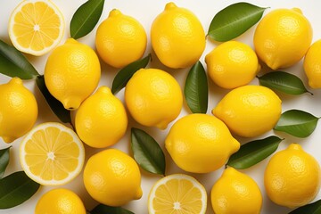 Wall Mural - Lemon with leaves isolated on white background