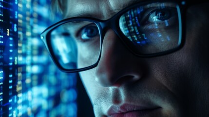 A Man with Reflective Computer Screens