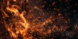Fire flames with sparks on black background, abstract wallpaper Generative AI