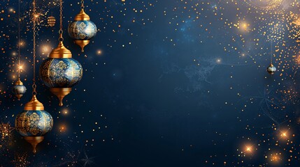Wall Mural - Vector illustration with gold and blue card design, perfect for Eid al-Adha festivities. Text copy space available to personalize your greeting