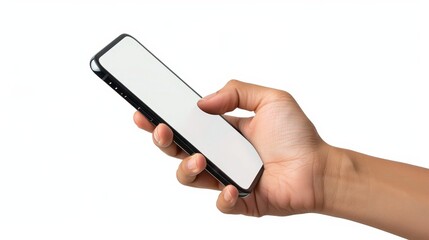 Leinwandbilder - Isolated hand holding a phone on a white clipping path