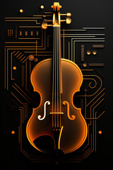 Wall Mural - violin with modern abstract art deco structure on black background