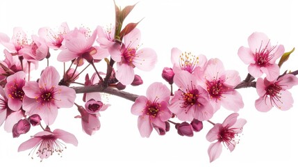 Poster - Spring cherry blossom on white background. Cherry tree branch with spring pink flowers