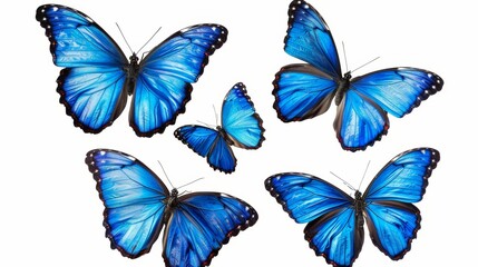 Poster - Decorative moths for design. Blue tropical butterflies on a white background