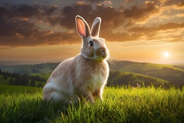 Wall Mural - easter bunny on the grass