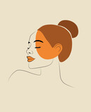 Fototapeta  - Beautiful woman in line art style with shapes