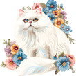 Cute Cat with Floral Wreath Vector Illustration