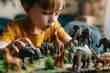 Nearby child playing with figurines, wild animals, and learning. Generative Ai