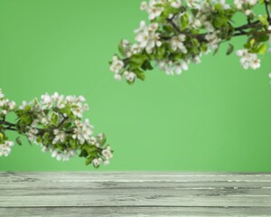 Sticker - Wooden product desk podium with blossom flowers