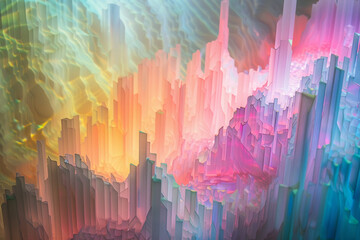 Wall Mural - Pastel-toned light cascading over holographic abstract shapes, creating a 3D visual feast of color, form, and fantasy.