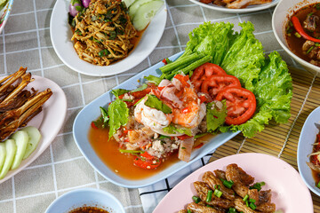 Wall Mural - Vermicelli salad is a popular Thai salad. Spicy Thai food concept.