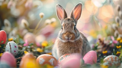 Wall Mural - Life in the meadow of the Easter Bunny, Easter concept