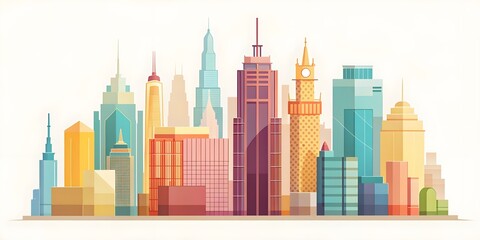 Wall Mural - abstract colorful background with silhouette of skyscrapers