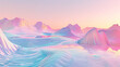 Surreal 3D geometric landscape in holographic style, with a palette of light pastel colors adding depth and dimension.