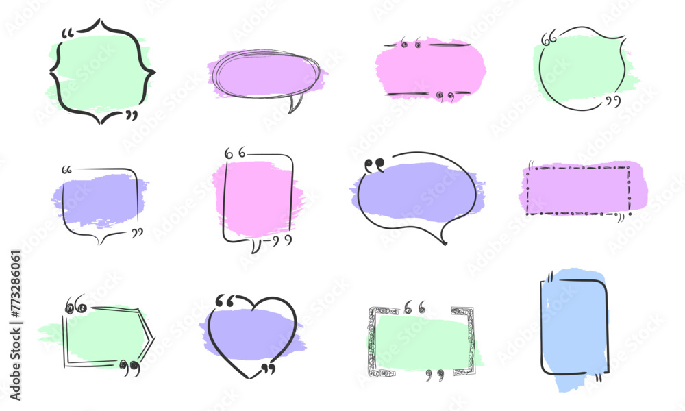 Hand drawing quote text box set. Doodle quote box frame for design ...