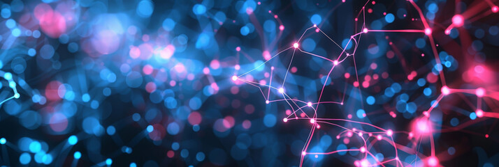 3d blue and pink abstract with digital connections and lines, dots representing digital binary data. Concept for big data,deep machine learning, artificial intelligence,business technology ,futuristic