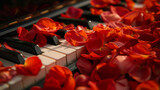 Fototapeta Do akwarium - Intimate concert of petals and piano keys in a lush botanical composition
