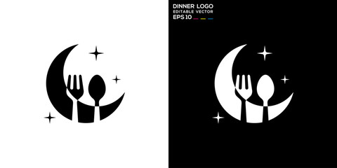 Wall Mural - Vector design template of spoon and fork combined with moon logo, dinner, restaurant, icon symbol EPS 10