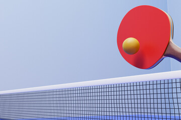 Wall Mural - Racket hits the ball of table tennis, ping pong 3D rendering.