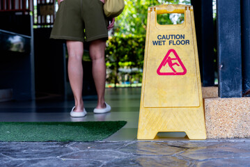 Caution wet floor warning sign, Safety sign, cleaning service.