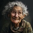 Close up portrait of happy 80-year-old optimist senior woman, with smiling wrinkled face. Positive and cheerful at any age.