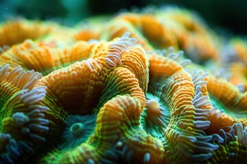 Coral Reef Ecosystem, Underwater Beauty. Close-up texture of coral reef polyps