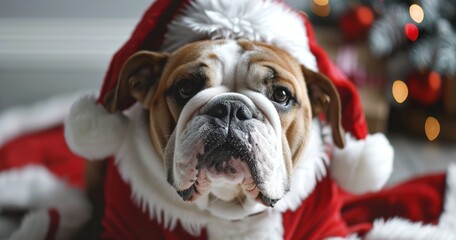 Canvas Print - Bulldog in a Santa Claus outfit, jolly and festive for Christmas.