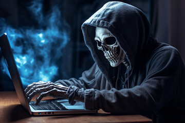 Hard working person in modern interior office programming writing web java script code AI technology generation
