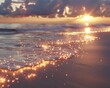 Shimmering Shores, The beach at twilight was aglow with a magical sparkle effect, the sand a canvas for nature s artistry