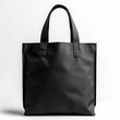 Plain black leather tote bag isolated on white