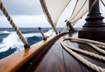 ropes and sails flapping wildly in strong winds