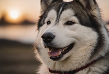 Siberian husky dog closeup portrait