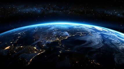 Fototapete - Planet earth globe view from space showing realistic earth surface and world map as in outer space point of view