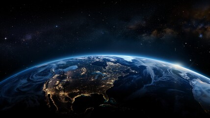 Aufkleber - Planet earth globe view from space showing realistic earth surface and world map as in outer space point of view