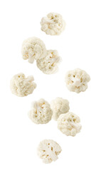 Wall Mural - falling cauliflower isolated on white background, full depth of field