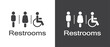 © sugarstock - Restrooms Flat icon. Man woman and disability Restroom sign and symbol, Simple of toilet icon, male and female icon vector  in black and white background.