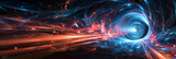 Fototapeta Przestrzenne -  abstract background with spiral colorful lights on a black background, Spiral light streaks in the dark, dynamic backgrounds for websites, futuristic designs, technology concepts.banner
