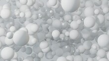 Abstract Animated 3d Background. The Movement Of Many White Balls, Spheres On A White Background. Abstract 3d Animation.