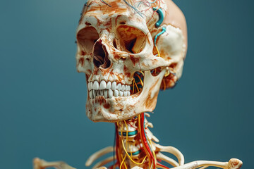 Sticker - human anatomy model showcasing nervous system and brain structure against a blue background