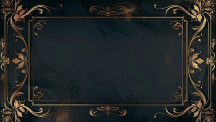 A large gold rectangular frame on the right side of an empty black background with golden decorative elements Generative AI