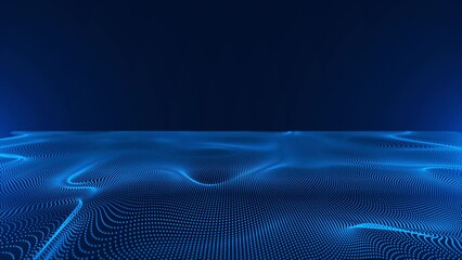 Wall Mural - Abstract blue digital particles wave and Dynamic wave of particles.